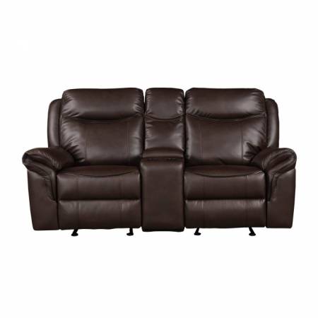 ARAM Double Glider Reclining Love Seat with Center Console Dark Brown